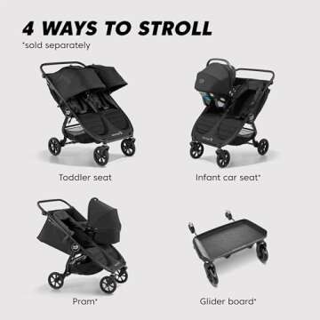 Baby Jogger City Mini GT2 All-Terrain Double Stroller, Jet Black, Perfect for Newborn and Toddler, Compatible with Britax, Cybex, Graco, and Maxi Cosi Infant Car Seats