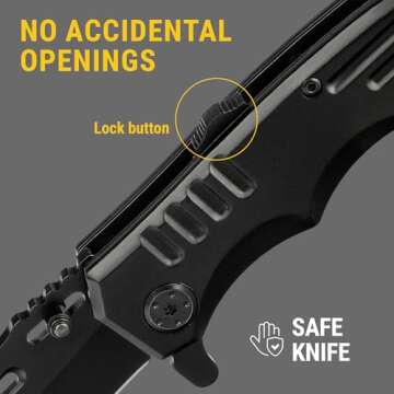 Grand Way Safety Lock Pocket Knife - 3.4-inch Sharp Blade - Folding Tactical Black Knives with Aluminum Handle - Ideal Tool for EDC Camping Hunting Survival - Birthday Gift for Men & Women 6681