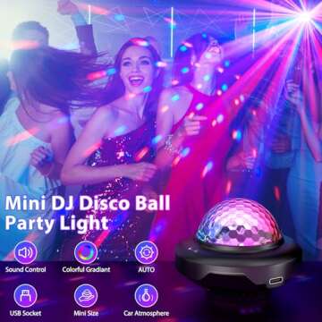 Oloaxolx Rechargeable Disco Ball, Party Lights Night Light 2 in 1 RGB Dj Lighting Strobe Lamp with Sound Activated 6 Modes for Home Room Dance Parties Birthday Halloween Christmas Decorations