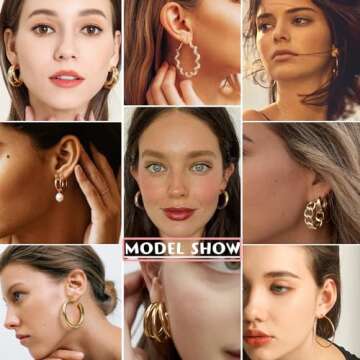 36 Pairs Gold Earrings Set for Women, Fashion Pearl Chain Link Stud Drop Dangle Earrings Multipack Hoop Earring Packs, Hypoallergenic Earrings for Birthday Party Jewelry