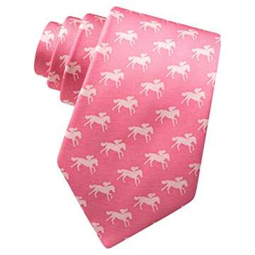 Men's 100% Silk Kentucky Derby Photo Finish Horse Race Racing Tie Necktie (Pink)