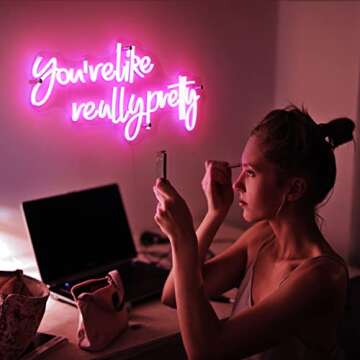 Premium American Brand | Ancient Neon “You're Like Really Pretty” Large Neon Sign | Safe Acrylic & Pink LED Lights | Mean Girls Teen Wall Decor | Inspirational Preppy Party Decorations for Women