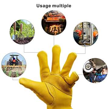 KKOYING Leather Work Gloves for Men & Women, Gardening Gloves, Reinforced Durable Cowhide Work Gloves, Puncture & Cut Resistant (XXS)