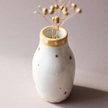 MOUGIGI Unique Ceramic Vase, Cute Boho Decor, Small Cream Vase for Dried Flowers or Single Bud - Sun and Moon Face Design