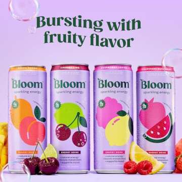 Bloom Nutrition Sparkling Energy Drink - Variety Pack - Natural Caffeine, Zero Sugar, 180mg Caffeine - Antioxidant-Rich with Green Coffee Bean, Green Tea Extract, Prebiotics - 12oz 12 Pack