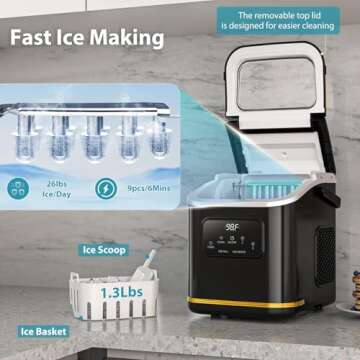 Electactic Ice Maker Machine countertop Self Cleaning Portable Compact Small Bullet Ice Maker with Digital Screen, 9 Cubes in 6 Mins,26lbs in 24Hrs, for Camping Dorm Home Outdoor