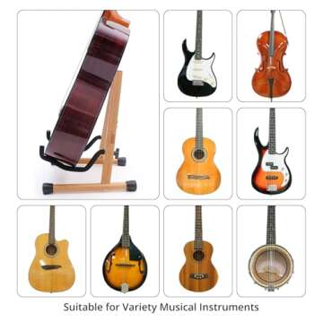 MUSO Bamboo Guitar Stand, A-Frame Folding Holder, Easy Assembly and Portable, For Acoustic Guitar, Electric Bass,Violin, Viola,Cello,Ukulele,Banjo,Mandolin, Protect Valuable Instrument