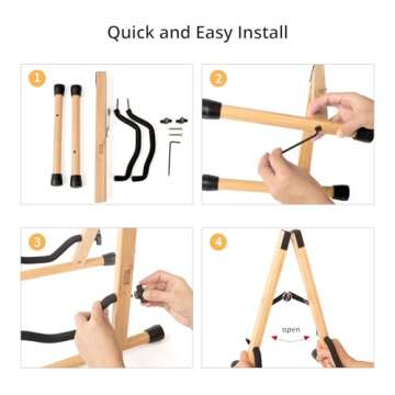 MUSO Bamboo Guitar Stand, A-Frame Folding Holder, Easy Assembly and Portable, For Acoustic Guitar, Electric Bass,Violin, Viola,Cello,Ukulele,Banjo,Mandolin, Protect Valuable Instrument