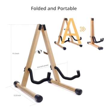 MUSO Bamboo Guitar Stand, A-Frame Folding Holder, Easy Assembly and Portable, For Acoustic Guitar, Electric Bass,Violin, Viola,Cello,Ukulele,Banjo,Mandolin, Protect Valuable Instrument