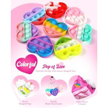 32 Pack Valentine's Day Heart-Shaped Pop Fidget Toys for Kids, Classroom Bulk Gifts with Keychains & Cards, Perfect for School Party & Class Exchanges