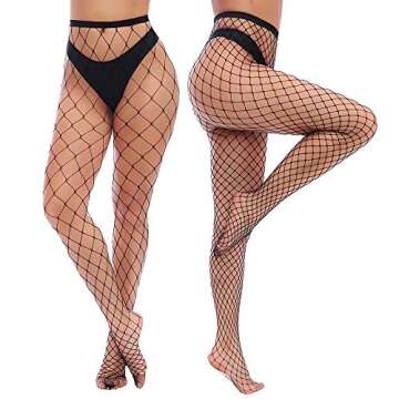 Charmnight Womens High Waist Tights Fishnet Stockings Thigh High Pantyhose 2 Pair(1)