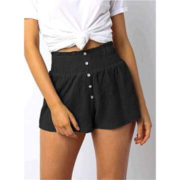 Dokotoo Womens Ladies Casual Soft High Waisted Linen Shorts for Women Trendy for Summer Comfy Elastic Waist Summer Beach Cruise Travel Resort Wear Vacation Outfits Short Pants Solid Black Small