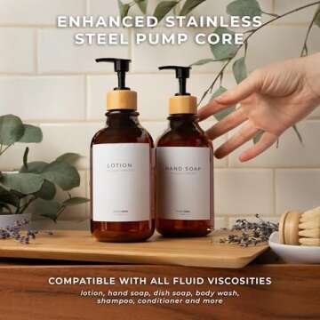 MaisoNovo Soap Dispensers 3-Piece Set | Bathroom Soap Dispenser | Kitchen Soap Dispenser Set | 16.9oz Amber Bottles with Black Pumps Set of 2 with Tray