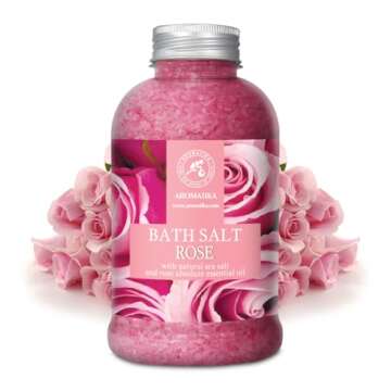 Rose Bath Salts 21.16 Oz - Natural Rosewood Oil & Rose Extract - Best for Relaxing - Good Sleep - Beauty - Bathing - Body Care - Wellness - Relax - Aromatherapy - Spa - De-Stress Bath Salts 600g