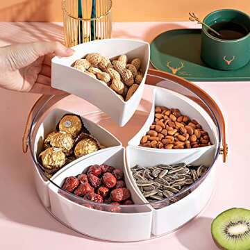 amokk Divided Serving Tray with Lid and Handle Snackle Box Charcuterie Container Portable Snack Platters for Candy, Fruits, Nuts, Snacks, for Parties, Entertaining, Picnic (Transparent)