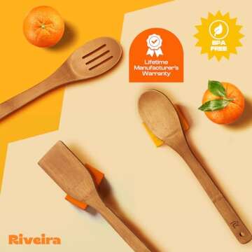 Riveira Dark Bamboo Wooden Spoons for Cooking 3-Piece, Apartment Essentials Wood Spatula Spoon Nonstick Kitchen Utensil Set Premium Quality Housewarming Gifts for Everyday Use