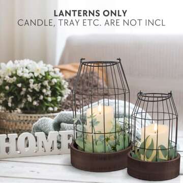 Rustic Farmhouse Lantern Decor Set of 2 - Stylish Decorative Lanterns for Your Living Room, Fireplace Mantle or Kitchen Dining Table - Modern Upscale Beauty for Your Entire Home