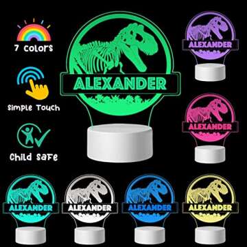 JugJug Personalized Cute Dinosaur Gifts for Little Boys with Name Customized Night Light Lamp for Kids Bedrooms Custom Unique for Son from Mom 5 10 Year Old Teenage Birthday