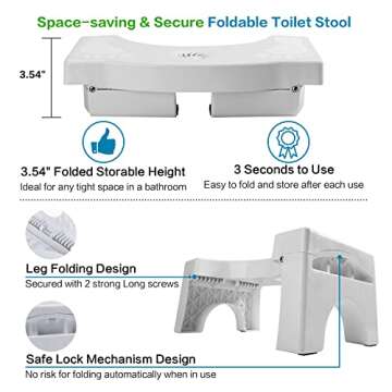 Foldable Toilet Potty Stool for Adults, 7" Heavy Duty Plastic Portable Squatting Poop Foot Stool with Freshener Space, Bathroom Non-Slip Toilet Assistance Step Stool fits 14"-16" Standard Toilets