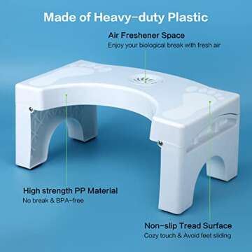 Foldable Toilet Potty Stool for Adults, 7" Heavy Duty Plastic Portable Squatting Poop Foot Stool with Freshener Space, Bathroom Non-Slip Toilet Assistance Step Stool fits 14"-16" Standard Toilets