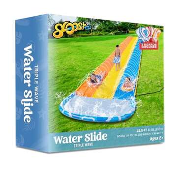 JOYIN 22.5ft Triple Water Slide and 3 Body Boards, Heavy Duty Lawn Water Slides Waterslide and Slip Sprinkler for Kids Adults Backyard Summer Outdoor