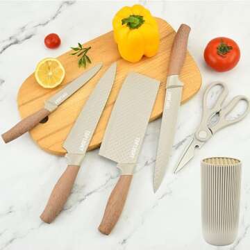 6-Piece Khaki Professional Chef Knife Set - Essential Kitchen Tools