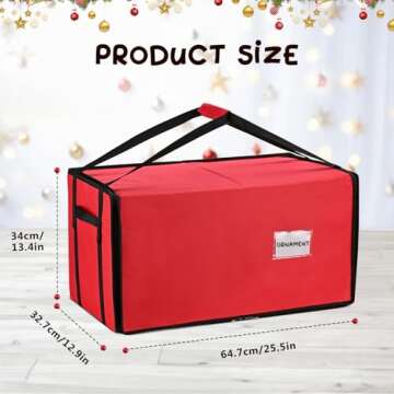 Mrrihand Christmas Ornament Storage Box, Christmas Storage Containers with 8 Individual Trays, Keeps 128 Holiday Ornaments 3-Inch, Dual Zipper, Adjustable Dividers, 600D Tear-Resistant Oxford(Red)