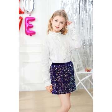 Century Star Sequin Skirt Girls Sparkly Skirts Elastic Waist Sparkle Glitter Kids Metallic Skirt for Girls Blue 8-9 Years