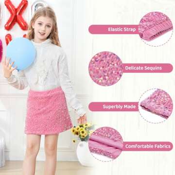 Century Star Sequin Skirt Girls Sparkly Skirts Elastic Waist Sparkle Glitter Kids Metallic Skirt for Girls Blue 8-9 Years