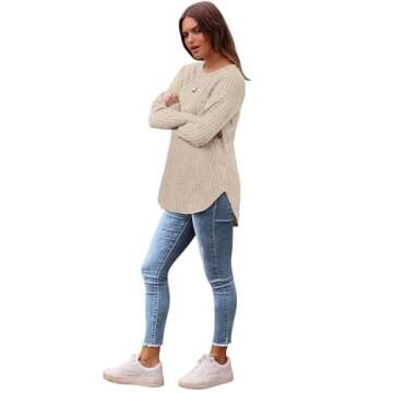 Saloogoe Tunic Tops to Wear with Leggings Long Crewneck Fall Sweaters Layering Long Sleeve Shirts 2024 S Apricot