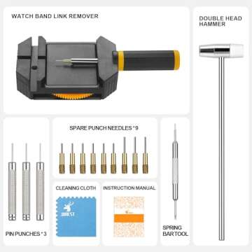 JOREST Watch Link Removal Kit, Resizing Tool for Bracelet Adjustment & Replacement, Pin Remover for Sizing Strap, Watch Adjuster, Hammer for Watch Repair, Adjust Band, with User Manual, Punches