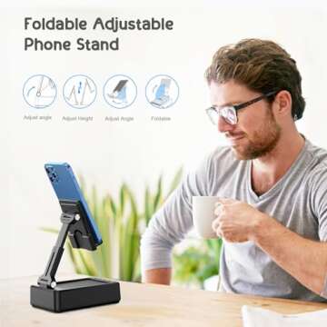 TechGlow Gifts for Men Women Foldable Cellphone Stand with Bluetooth Speaker and Power Bank Birthday Gift Idea for Mom Dad Cool Gadget Tech Gifts