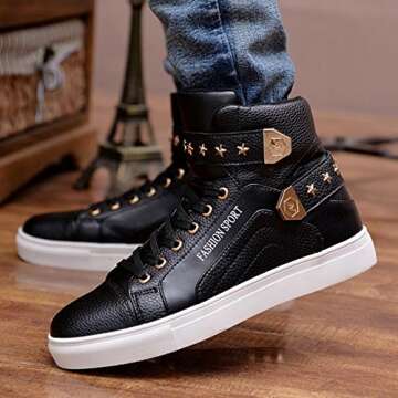 PP FASHION Men's Korean Style High Top Platform Fashion Sneaker Sports Casual Shoes Black 10.5D(M)