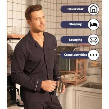 Cotton Mens Pajama Set XL Navy Blue for Ultimate Comfort