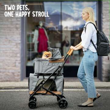 Double Pet Stroller with Detachable Carriers - Ideal for 2 Dogs or Cats - Compact & Convenient Design - Easy Assembly Double Dog Stroller - Graphite Gray