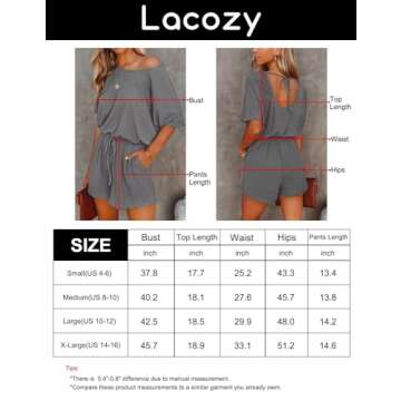 Lacozy Women 2024 Summer Short Sleeve Off The Shoulder Rompers Casual Shorts One Piece Overall Jumpsuits Dressy Grey S