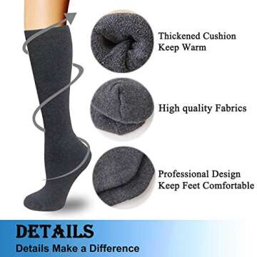 Warm Knee High Cotton Socks for Winter - 5 Pack Mixed Colors