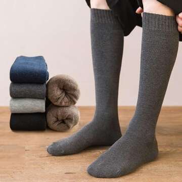 Thermal Knee High Socks for Winter Hiking - 5 Pack