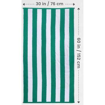 Utopia Towels [4 Pack Cabana Stripe Beach Towel, (30 x 60 Inches) Oversized 100% Ring Spun Cotton Pool Towels, Highly Absorbent Quick Dry Bath Towels for Bathroom, and Swim Towel (Green)