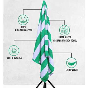 Utopia Towels [4 Pack Cabana Stripe Beach Towel, (30 x 60 Inches) Oversized 100% Ring Spun Cotton Pool Towels, Highly Absorbent Quick Dry Bath Towels for Bathroom, and Swim Towel (Green)