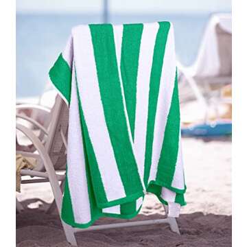 Utopia Towels [4 Pack Cabana Stripe Beach Towel, (30 x 60 Inches) Oversized 100% Ring Spun Cotton Pool Towels, Highly Absorbent Quick Dry Bath Towels for Bathroom, and Swim Towel (Green)