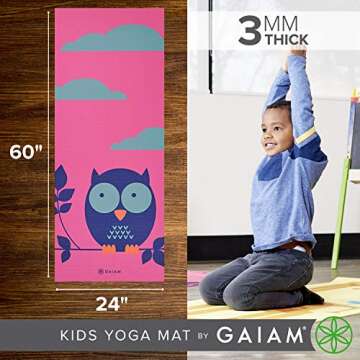 Gaiam Kids Yoga Mat Exercise Mat, Yoga for Kids with Fun Prints - Playtime for Babies, Active & Calm Toddlers and Young Children, Owl, 3mm