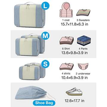 Packing Cubes for Suitcase, BAGSMART Foldable Packing Organizers for Travel Accessories, 6 Set Wrinkle Free Suitcase Organizer Bags Set for Luggage, Packing Cubes with Shoes Bag for Man & Women Blue