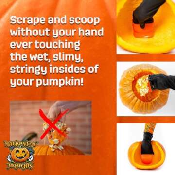 Halloween Moments Pumpkin Scraper Glove – As Seen On Shark Tank - Mess Free and Fun Pumpkin Carving Kit – Carve and Clean Jack-O-Lantern Guts with Ease and Zero Mess on Your Hands! (Kids Kit)