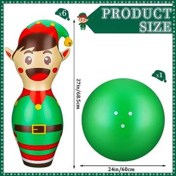 Wettarn 7 Pcs 27 in Giant Christmas Inflatable Bowling Set Elf Inflatable Games for Kids Adult Christmas Party Games Holiday Carnival Family Indoor Outdoor Garden Backyard Lawn Fun Games Xmas Decor