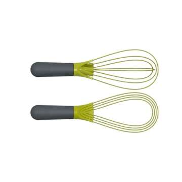 Joseph Joseph Twist Whisk 2-In-1 Collapsible Balloon and Flat Whisk Silicone Coated Steel Wire, Gray/Green