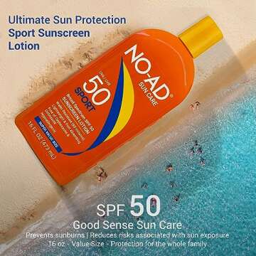 NO-AD SPF 50 SPORT Sunscreen Lotion | Hypoallergenic | Broad Spectrum UVA/UVB Protection | Water Resistant | Octinoxate & Oxybenzone Free with moisturizing Vitamin E and Aloe 16oz