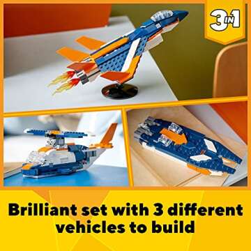 LEGO Creator 3 in 1 Supersonic Jet Plane Toy Set, Transforms from Plane to Helicopter to Speed Boat Toy