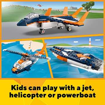 LEGO Creator 3 in 1 Supersonic Jet Plane Toy Set, Transforms from Plane to Helicopter to Speed Boat Toy