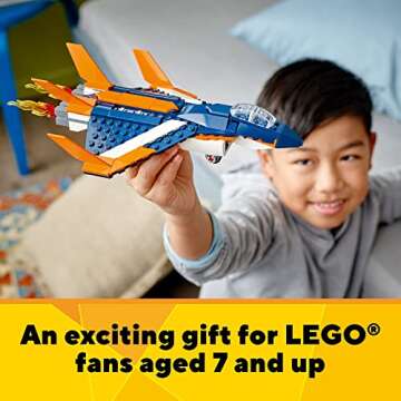 LEGO Creator 3 in 1 Supersonic Jet Plane Toy Set, Transforms from Plane to Helicopter to Speed Boat Toy